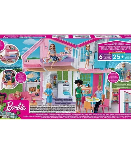 Barbie Malibu House 2-Story, 6-Room Dollhouse with Transformation Features and 25+ Accessories for Kids Ages 3 and Up