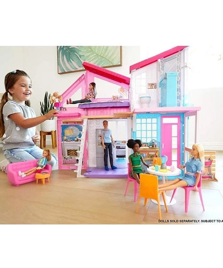 Barbie Malibu House 2-Story, 6-Room Dollhouse with Transformation Features and 25+ Accessories for Kids Ages 3 and Up