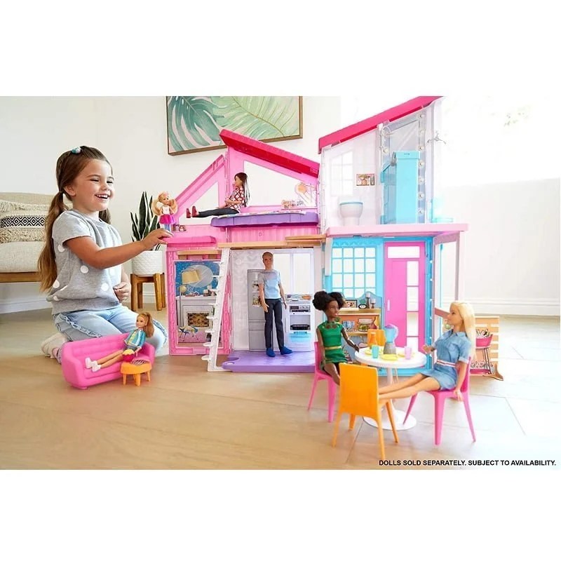 Barbie Malibu House 2-Story, 6-Room Dollhouse with Transformation Features and 25+ Accessories for Kids Ages 3 and Up