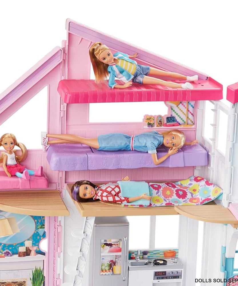 Barbie Malibu House 2-Story, 6-Room Dollhouse with Transformation Features and 25+ Accessories for Kids Ages 3 and Up