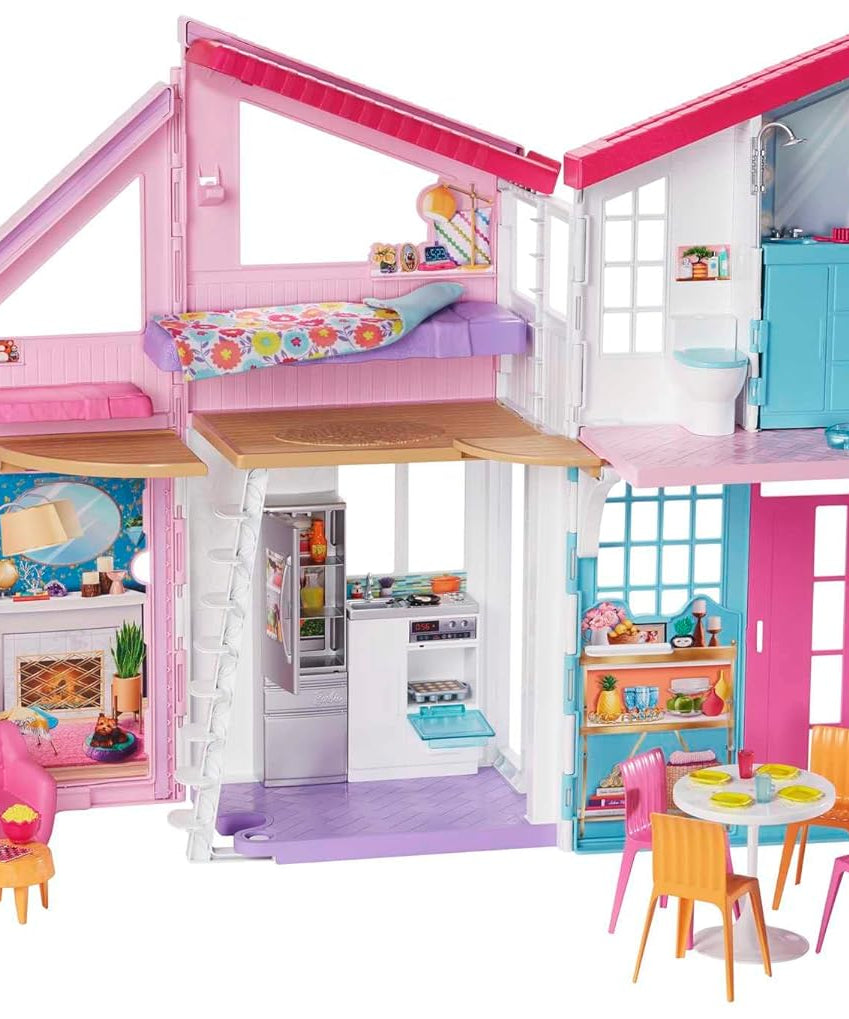 Barbie Malibu House 2-Story, 6-Room Dollhouse with Transformation Features and 25+ Accessories for Kids Ages 3 and Up