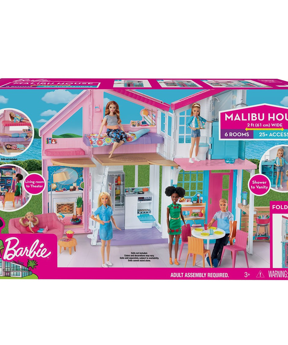 Barbie Malibu House 2-Story, 6-Room Dollhouse with Transformation Features and 25+ Accessories for Kids Ages 3 and Up