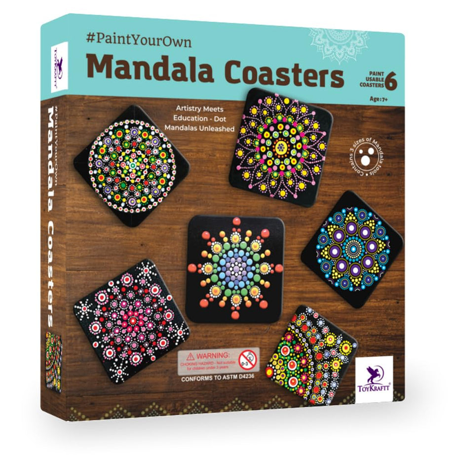 Toykraft #PaintYourOwn Mandala Coasters - DIY Mandala Painting Kit for Ages 7+ | Create 6 Usable Coasters