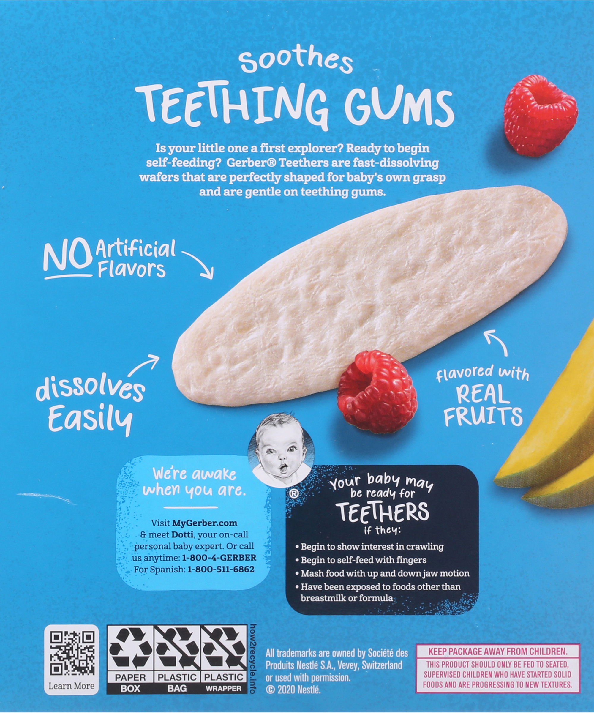 Gerber Snacks for Baby Teethers Gentle Teething Wafers - Mango Raspberry | 7+ Months | Non-GMO | 12 Individually Wrapped 2-Packs | 24 Wafers | 48g - MINIMEE KIDS