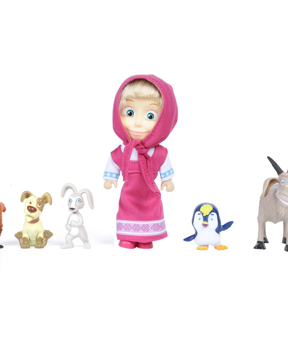 Simba Masha and Her Animal Friends Toy Set – Includes Masha with Rabbit, Squirrel, Penguin, Dog & Goat | Multicolor Play Figures for Kids 3 Years+ | Imaginative Roleplay Toy Gift Set