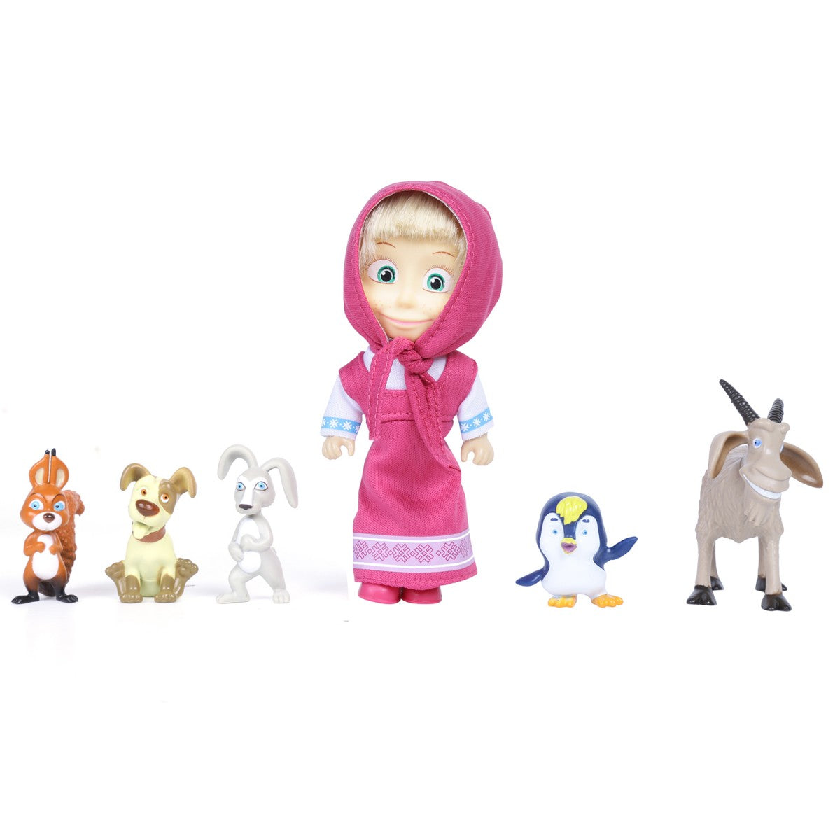 Simba Masha and Her Animal Friends Toy Set – Includes Masha with Rabbit, Squirrel, Penguin, Dog & Goat | Multicolor Play Figures for Kids 3 Years+ | Imaginative Roleplay Toy Gift Set