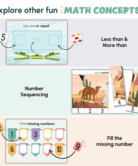 Curious Cub Math Busy Book for Toddlers 2–5 Years | Reusable Montessori-Inspired Learning Book with 6 Velcro Activities, Chalk Page & 10 Wipe-Clean Sheets | Early Math Skills, Travel-Friendly, Screen-Free Fun - MINIMEE KIDS