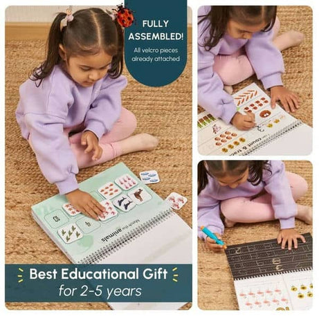 Curious Cub Math Busy Book for Toddlers 2–5 Years | Reusable Montessori-Inspired Learning Book with 6 Velcro Activities, Chalk Page & 10 Wipe-Clean Sheets | Early Math Skills, Travel-Friendly, Screen-Free Fun