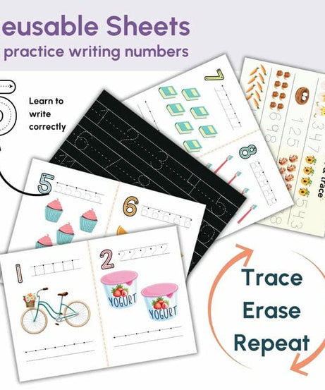 Curious Cub Math Busy Book for Toddlers 2–5 Years | Reusable Montessori-Inspired Learning Book with 6 Velcro Activities, Chalk Page & 10 Wipe-Clean Sheets | Early Math Skills, Travel-Friendly, Screen-Free Fun - MINIMEE KIDS
