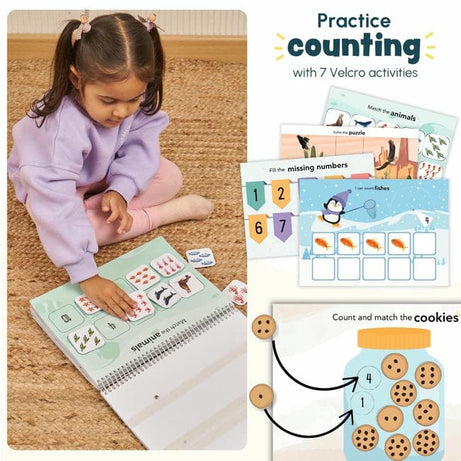 Curious Cub Math Busy Book for Toddlers 2–5 Years | Reusable Montessori-Inspired Learning Book with 6 Velcro Activities, Chalk Page & 10 Wipe-Clean Sheets | Early Math Skills, Travel-Friendly, Screen-Free Fun