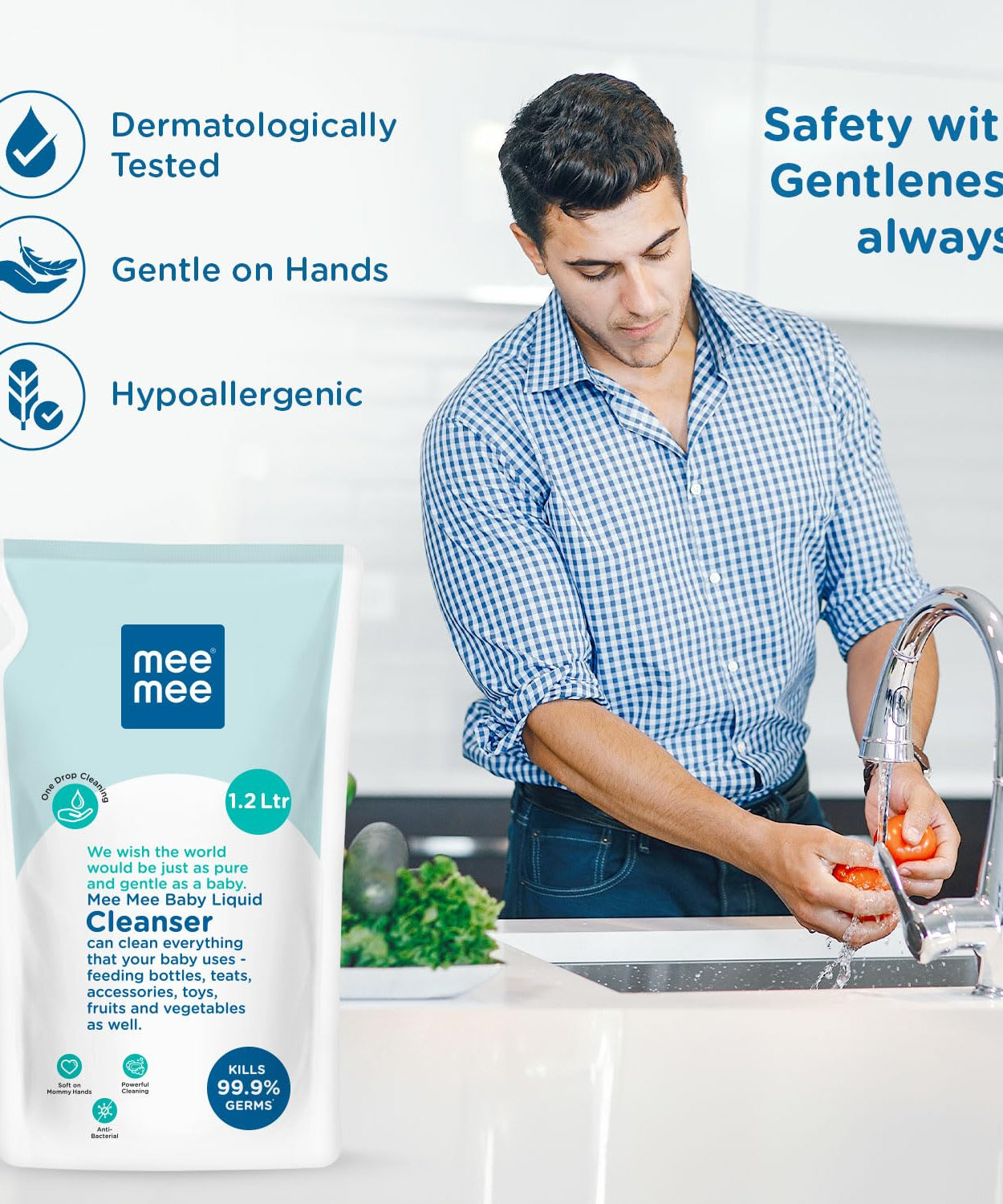 Mee Mee Anti-Bacterial Baby Liquid Cleanser for Liquid vessel nipple cleaning milk bottle clothes Refill Pack - 1.2 Litre - MINIMEE KIDS