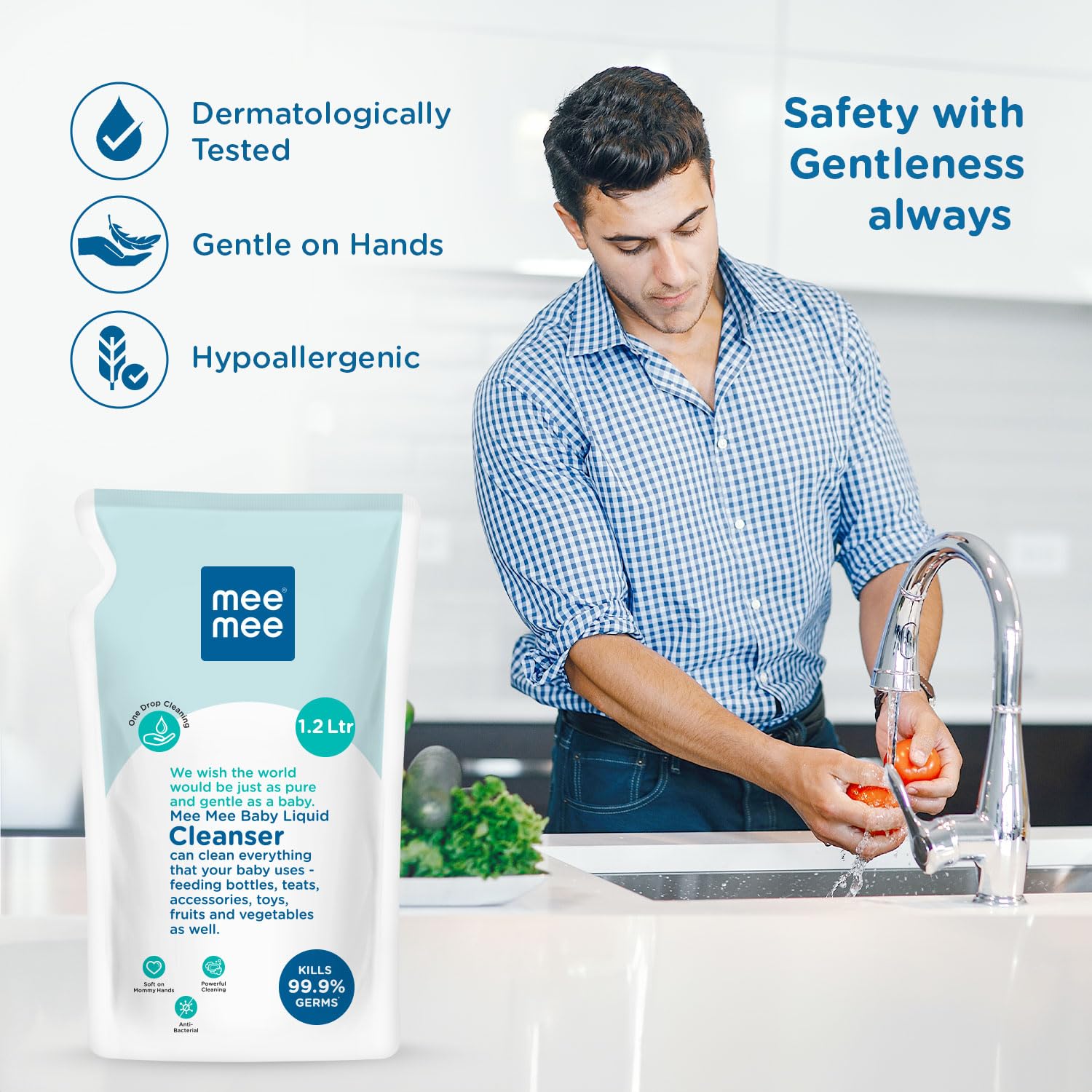 Mee Mee Anti-Bacterial Baby Liquid Cleanser for Liquid vessel nipple cleaning milk bottle clothes Refill Pack - 1.2 Litre