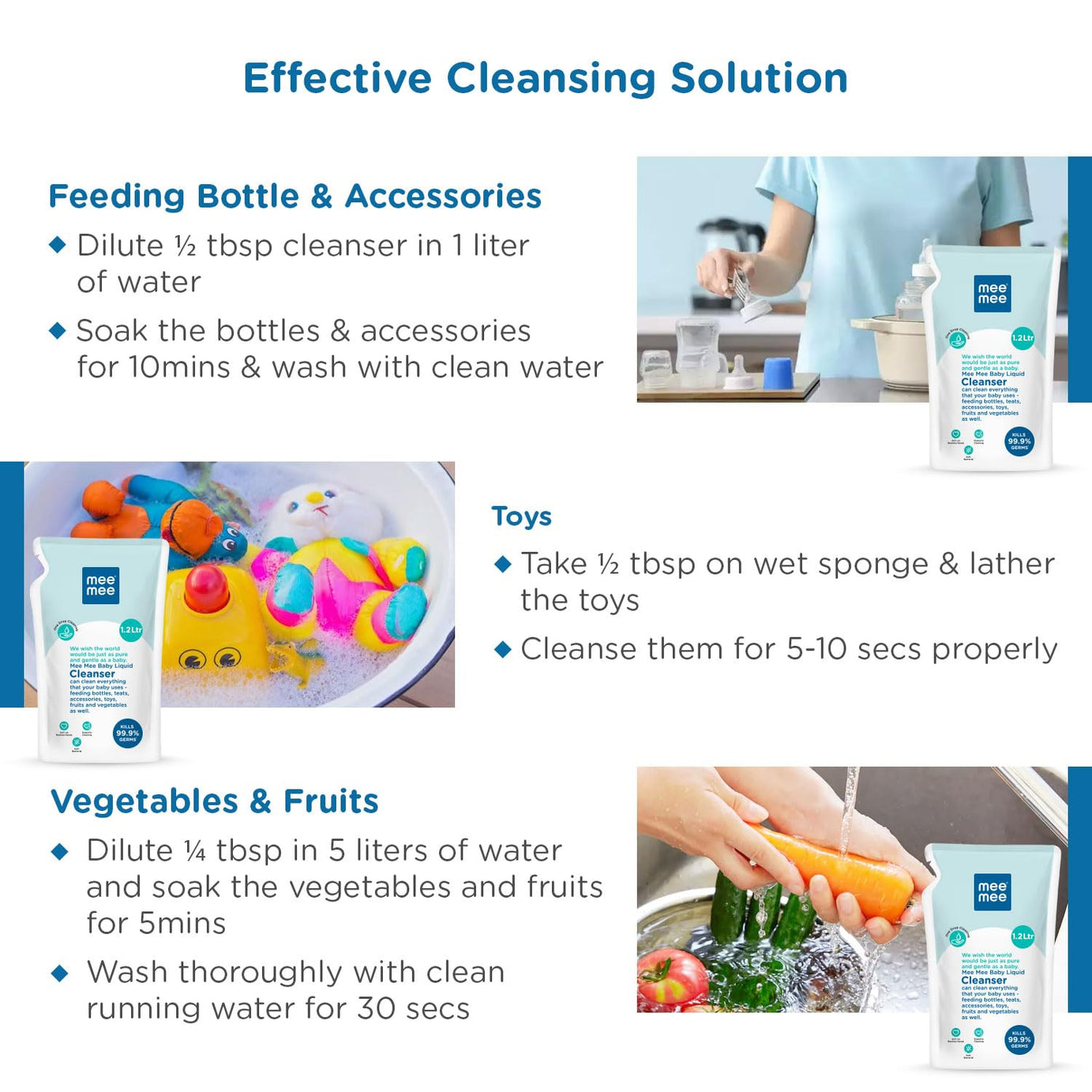 Mee Mee Anti-Bacterial Baby Liquid Cleanser for Liquid vessel nipple cleaning milk bottle clothes Refill Pack - 1.2 Litre