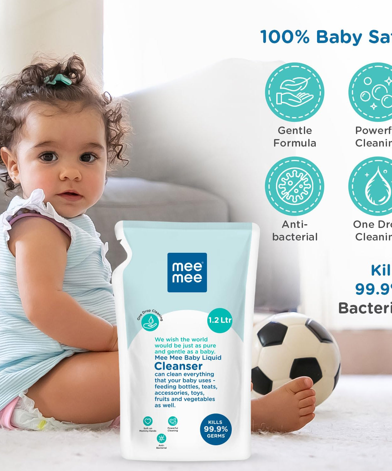 Mee Mee Anti-Bacterial Baby Liquid Cleanser for Liquid vessel nipple cleaning milk bottle clothes Refill Pack - 1.2 Litre - MINIMEE KIDS