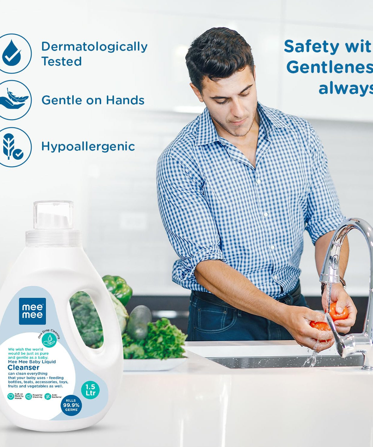 Mee Mee Baby Liquid Cleanser – 1.5L | Multi-Purpose Cleaner for Baby Bottles, Accessories, Toys, Fruits & Vegetables | Removes Stubborn Milk Stains & Odors | Biodegradable & pH Balanced Formula