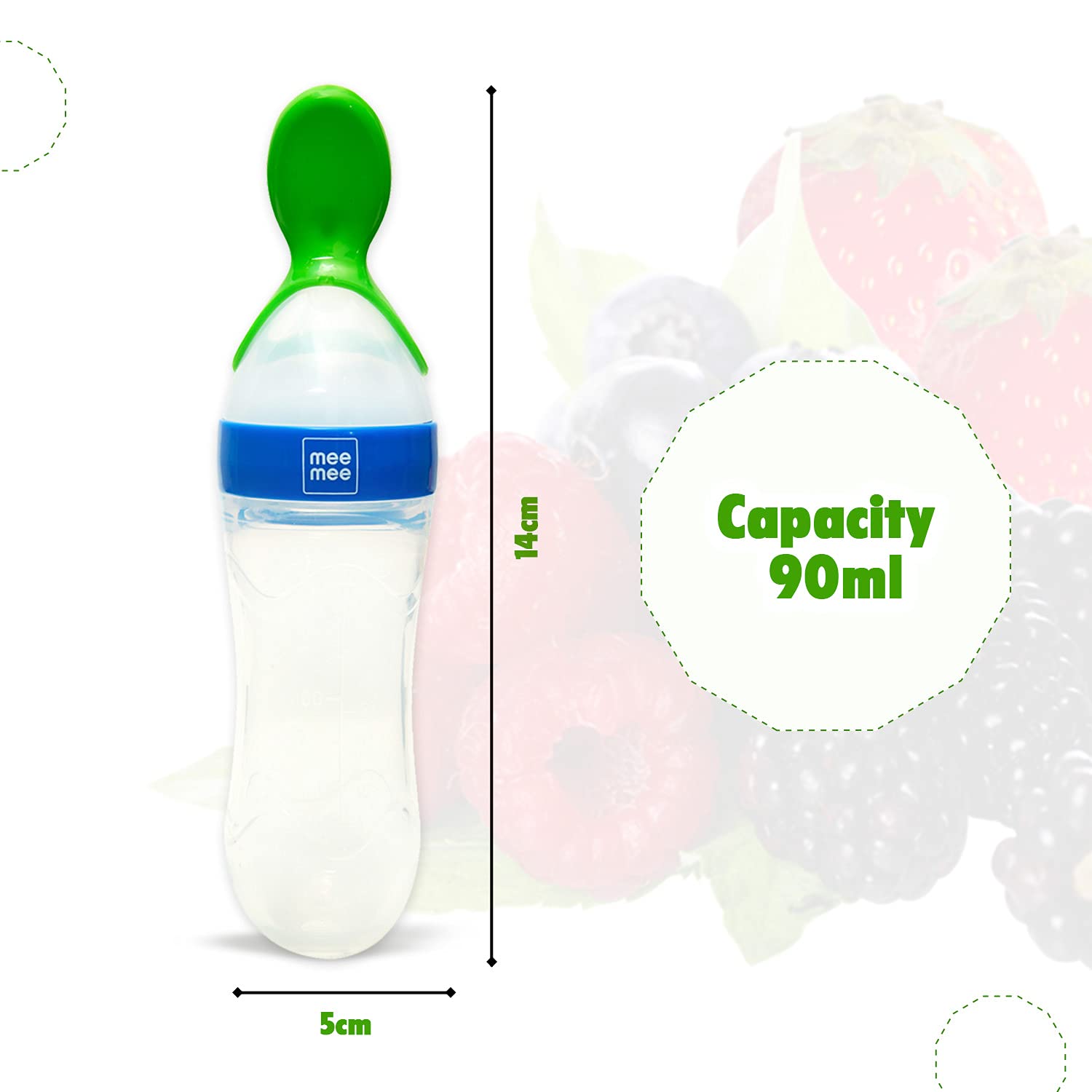 Mee Mee Squeezy Silicone Food Feeder with Stand for Babies 4+ Months | 90ml | Easy Grip & Bite Resistant (Color May Vary)