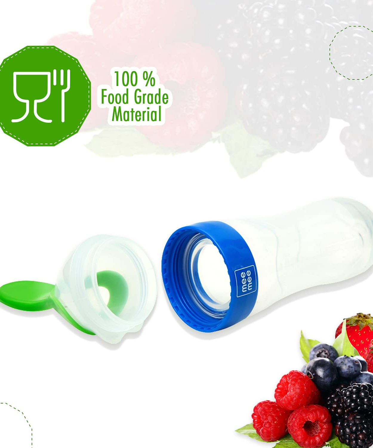 Mee Mee Squeezy Silicone Food Feeder with Stand for Babies 4+ Months | 90ml | Easy Grip & Bite Resistant (Color May Vary)