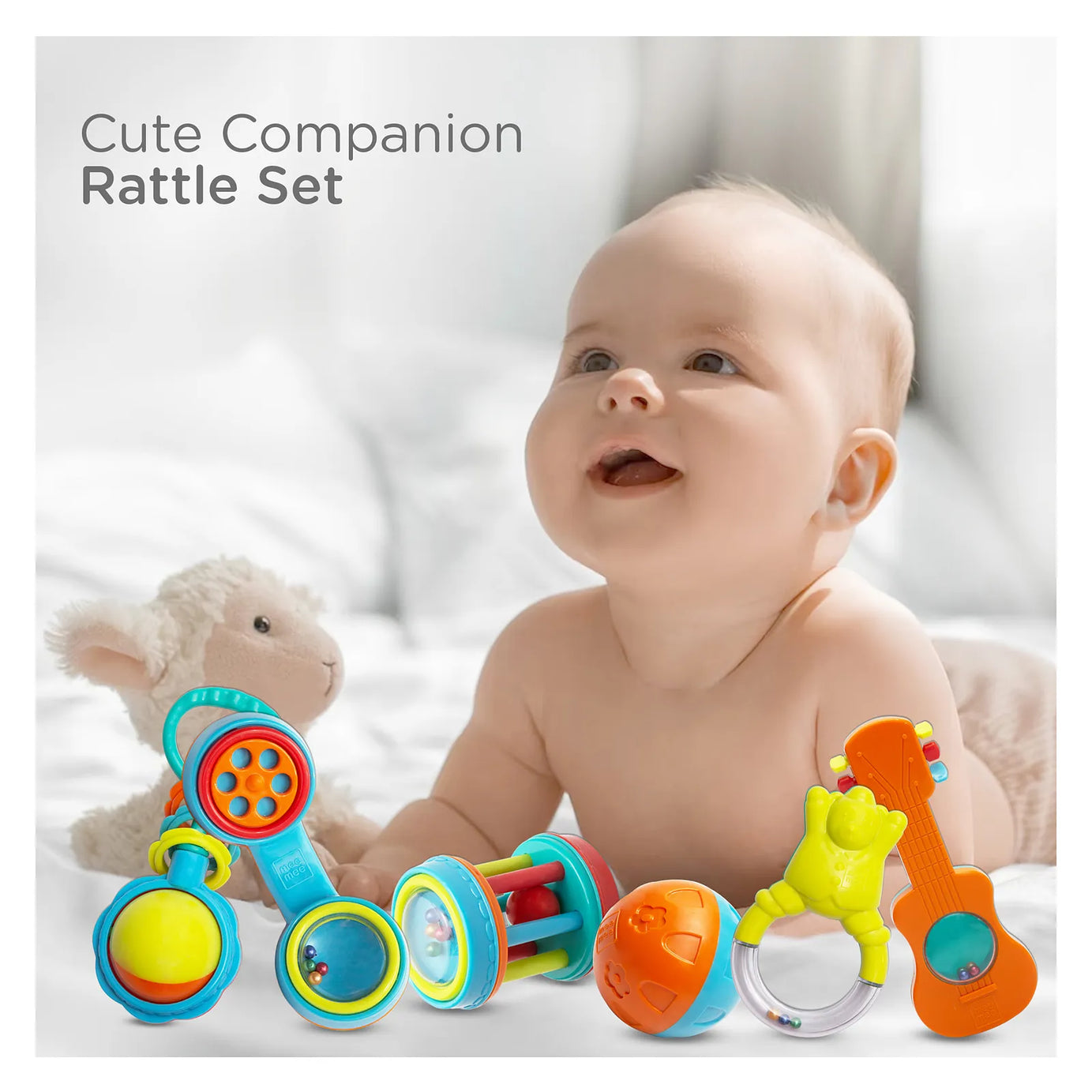 Mee Mee Baby Rattle Gift Set (7 Pieces) | 100% Safe & Non-Toxic Rattles for Newborns & Infants | BPA-Free Sensory Toys for Early Development & Hand-Eye Coordination | Color & Print may vary