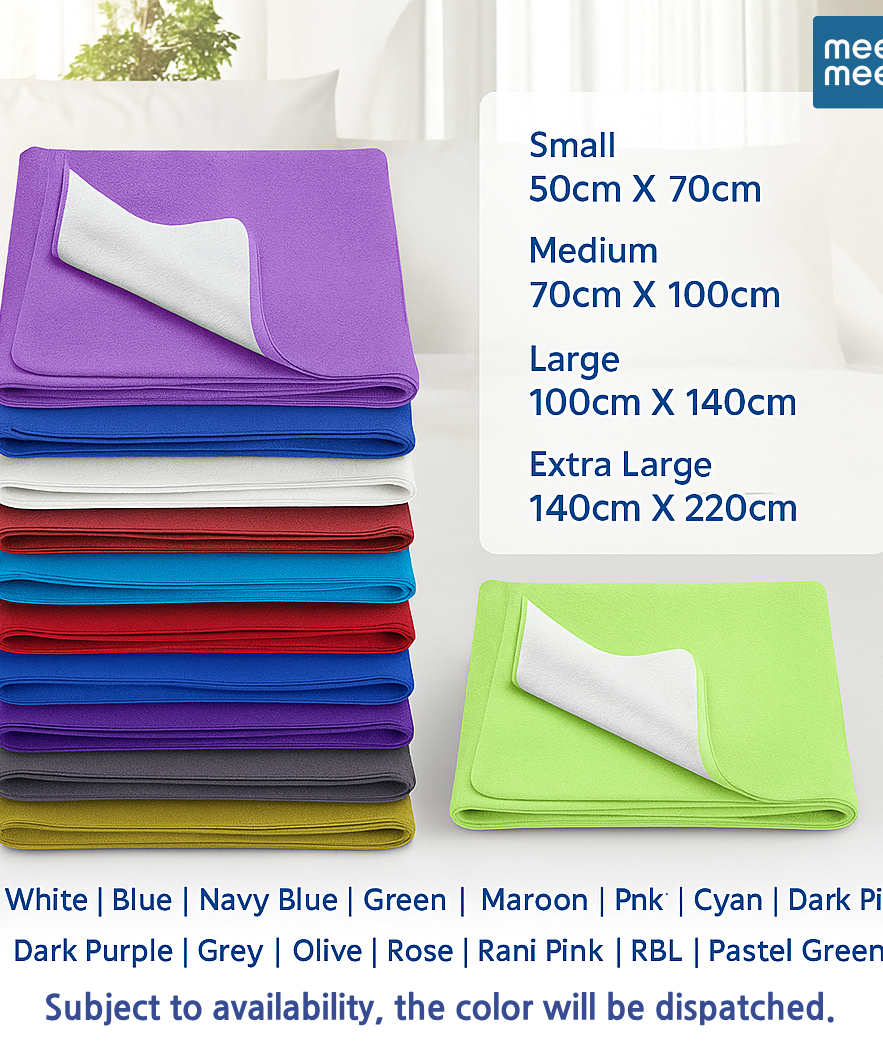 Mee Mee Total Dry & Breathable Waterproof Mattress Protector Sheet for Babies | Ultra Absorbent & Rash-Free Dry Mat for Newborns | Reusable Diaper-Free Night Sheet in Small, Medium, Large & XL Sizes | SUbject to Availability Color will be Provided - MINIMEE KIDS