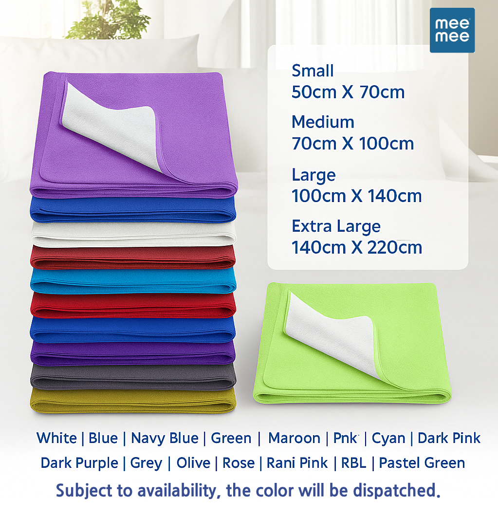 Mee Mee Total Dry & Breathable Waterproof Mattress Protector Sheet for Babies | Ultra Absorbent & Rash-Free Dry Mat for Newborns | Reusable Diaper-Free Night Sheet in Small, Medium, Large & XL Sizes | SUbject to Availability Color will be Provided