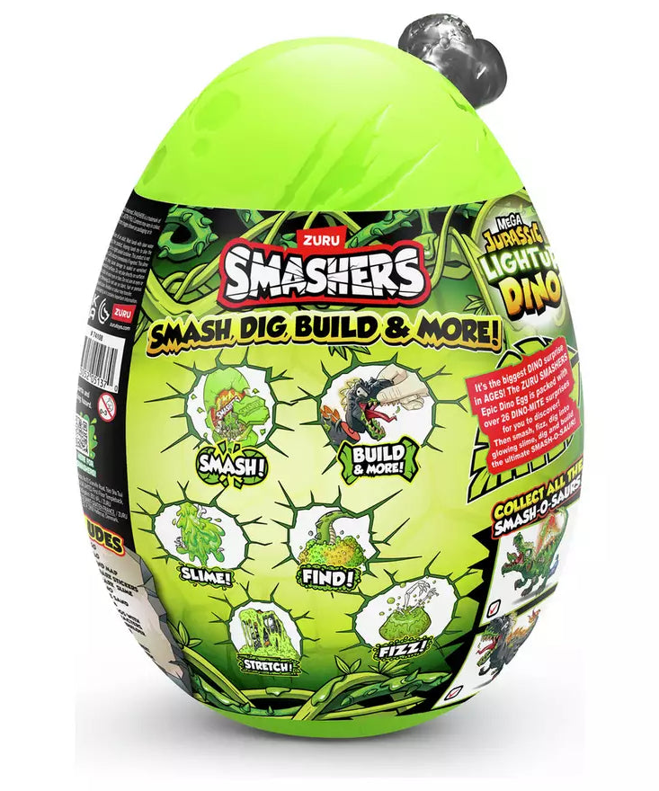 Zuru Smashers Mega Jurassic Light Up Dino Egg - 26 Surprises, Light Up & Roar Dino Fun for Kids Ages 5+