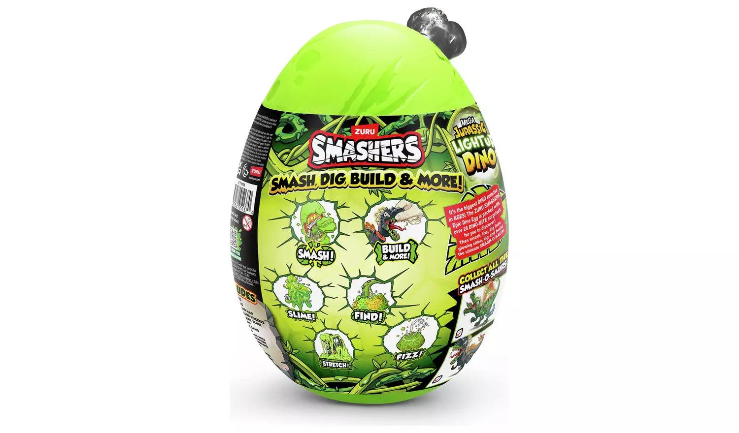 Zuru Smashers Mega Jurassic Light Up Dino Egg - 26 Surprises, Light Up & Roar Dino Fun for Kids Ages 5+