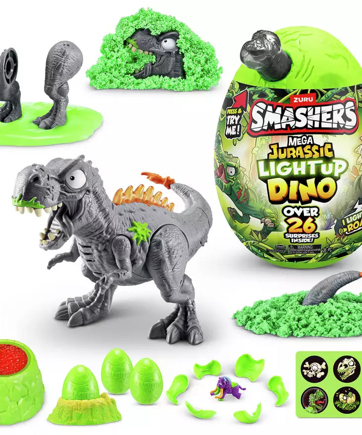 Zuru Smashers Mega Jurassic Light Up Dino Egg - 26 Surprises, Light Up & Roar Dino Fun for Kids Ages 5+