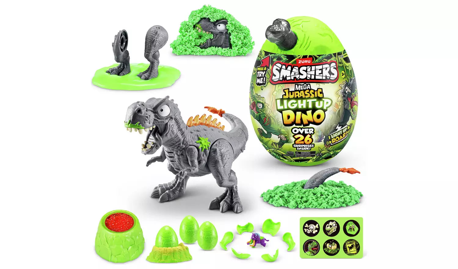 Zuru Smashers Mega Jurassic Light Up Dino Egg - 26 Surprises, Light Up & Roar Dino Fun for Kids Ages 5+