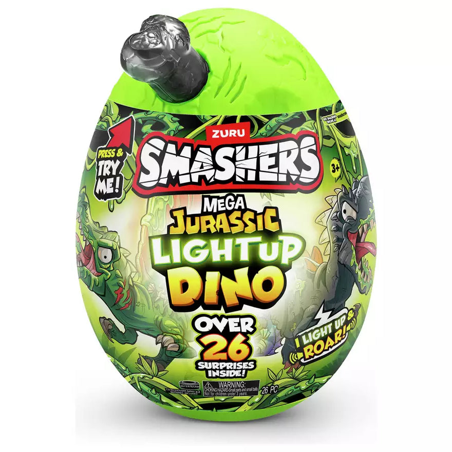 Zuru Smashers Mega Jurassic Light Up Dino Egg - 26 Surprises, Light Up & Roar Dino Fun for Kids Ages 5+