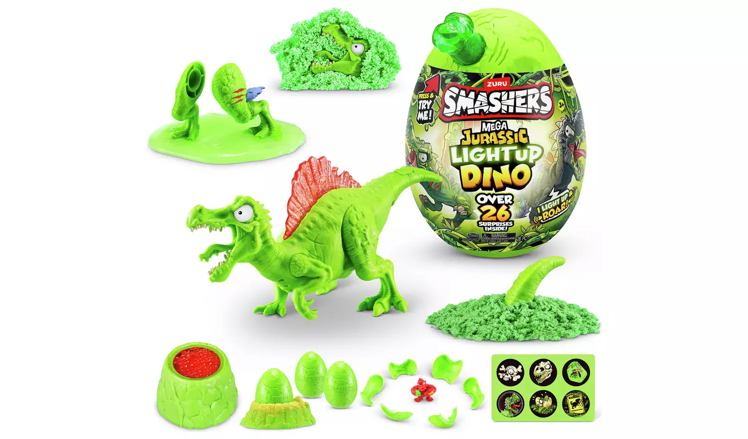 Zuru Smashers Mega Jurassic Light Up Dino Egg - 26 Surprises, Light Up & Roar Dino Fun for Kids Ages 5+