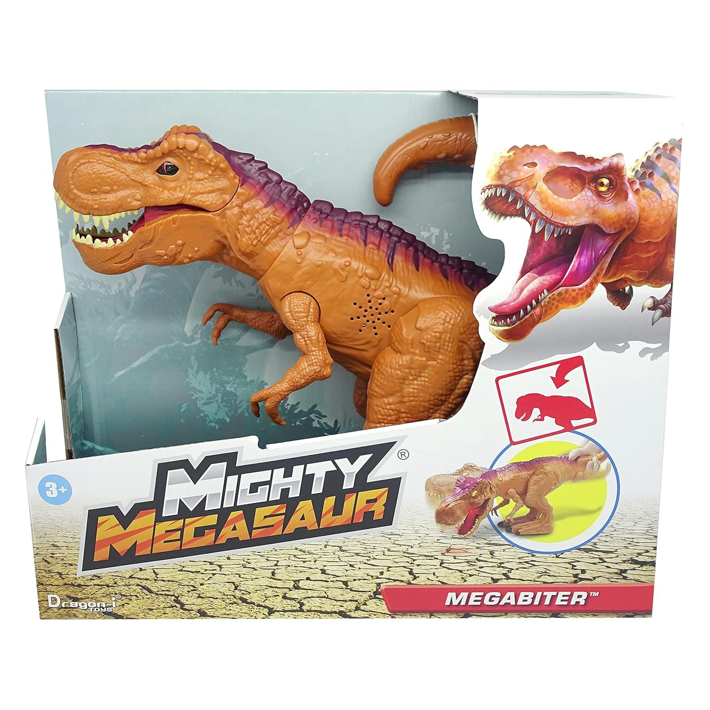 Dragon-i Toys Mighty Megasaur Twist and Bend Roaring T-Rex - Ferocious Roar, Biting Action, Light-Up Eyes & Mouth, Poseable Arms, Tail-Activated Head Movement