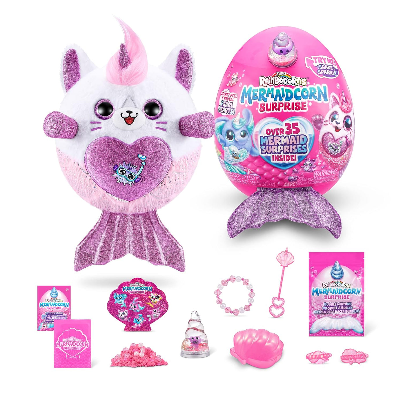 Zuru Rainbocorns Mermaidcorn Surprise - Over 35 Mermaid-Themed Surprises Inside, Including Water Globe Horn and Glittery Tail - Plush Toy for Kids Ages 3+