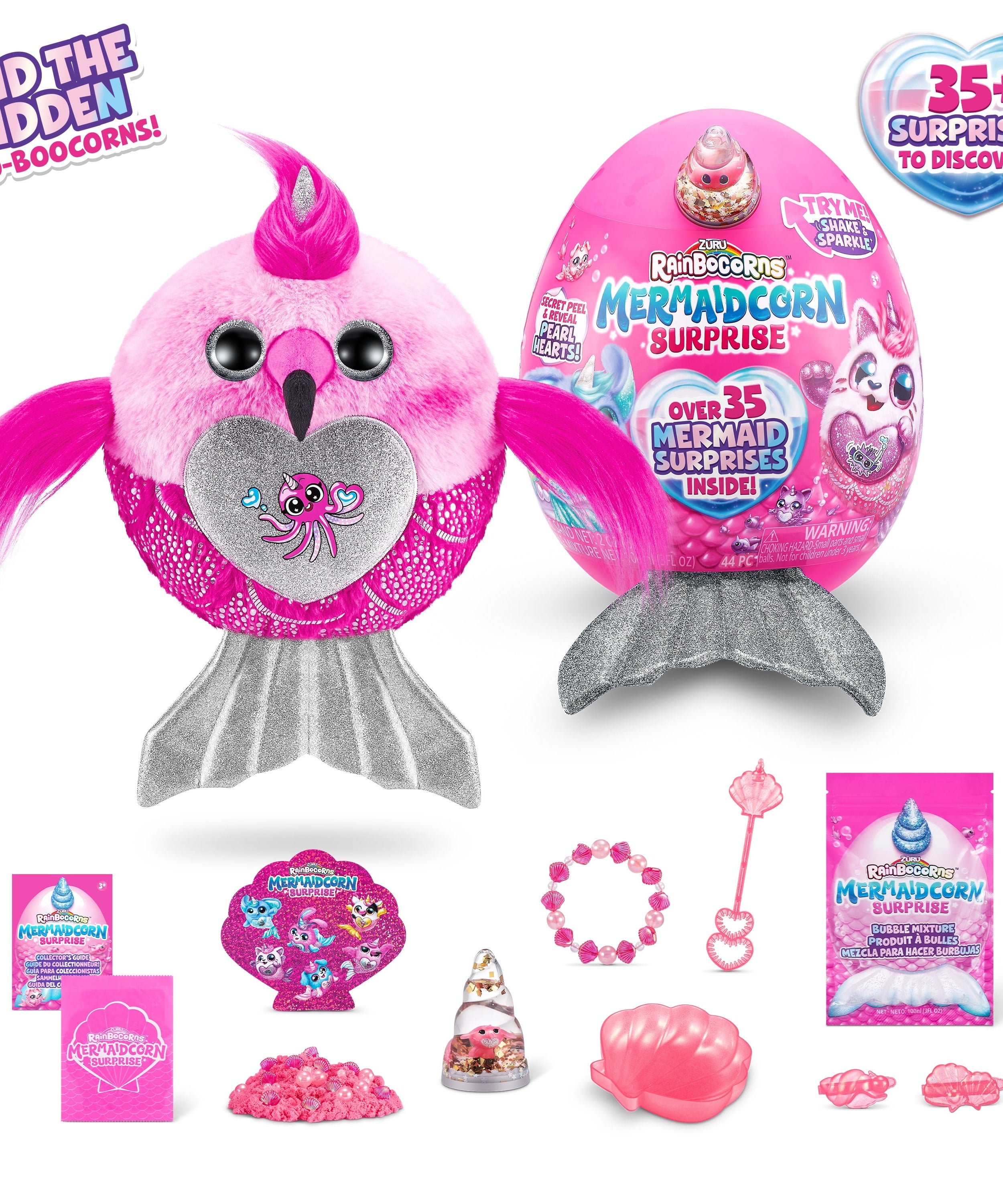 Zuru Rainbocorns Mermaidcorn Surprise - Over 35 Mermaid-Themed Surprises Inside, Including Water Globe Horn and Glittery Tail - Plush Toy for Kids Ages 3+