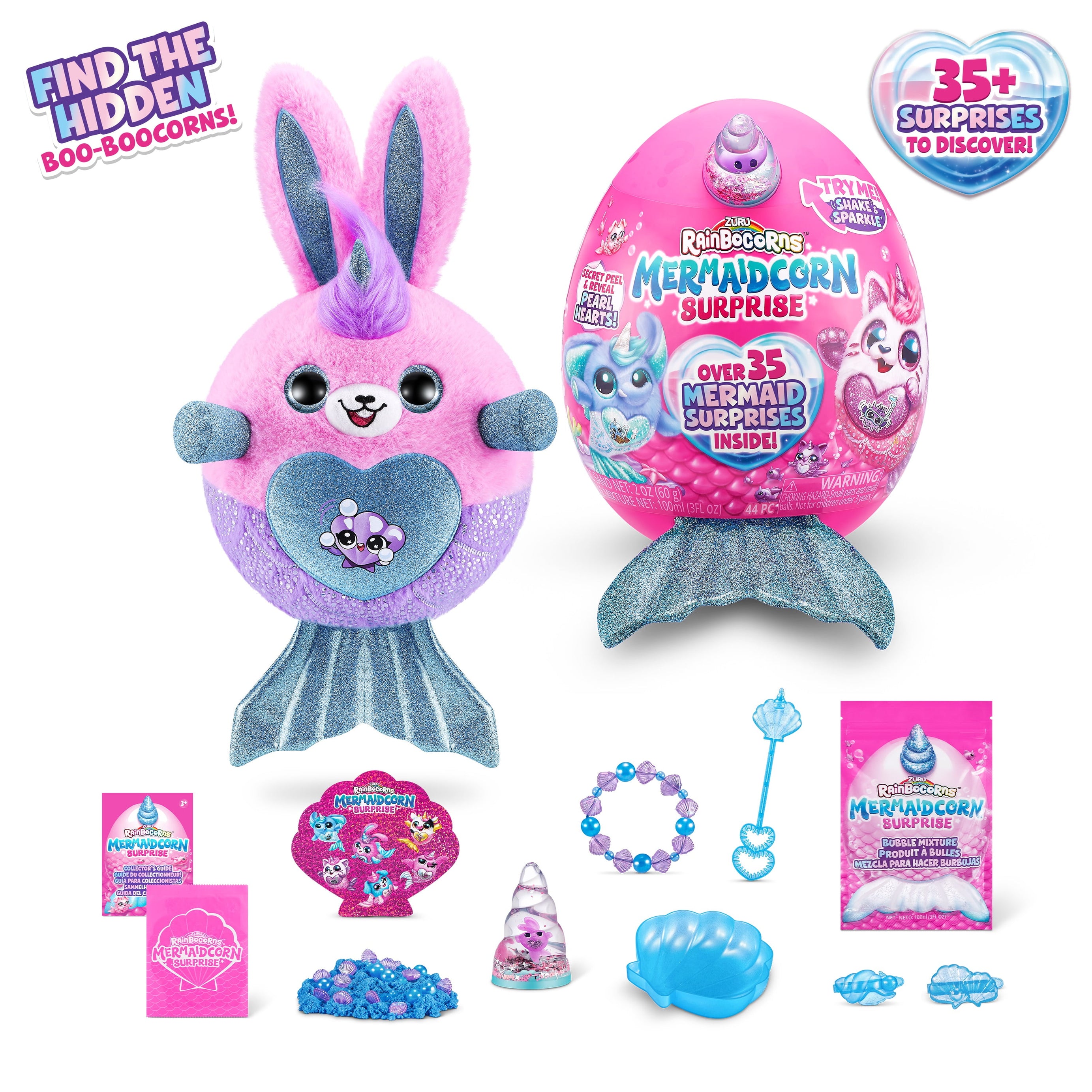 Zuru Rainbocorns Mermaidcorn Surprise - Over 35 Mermaid-Themed Surprises Inside, Including Water Globe Horn and Glittery Tail - Plush Toy for Kids Ages 3+