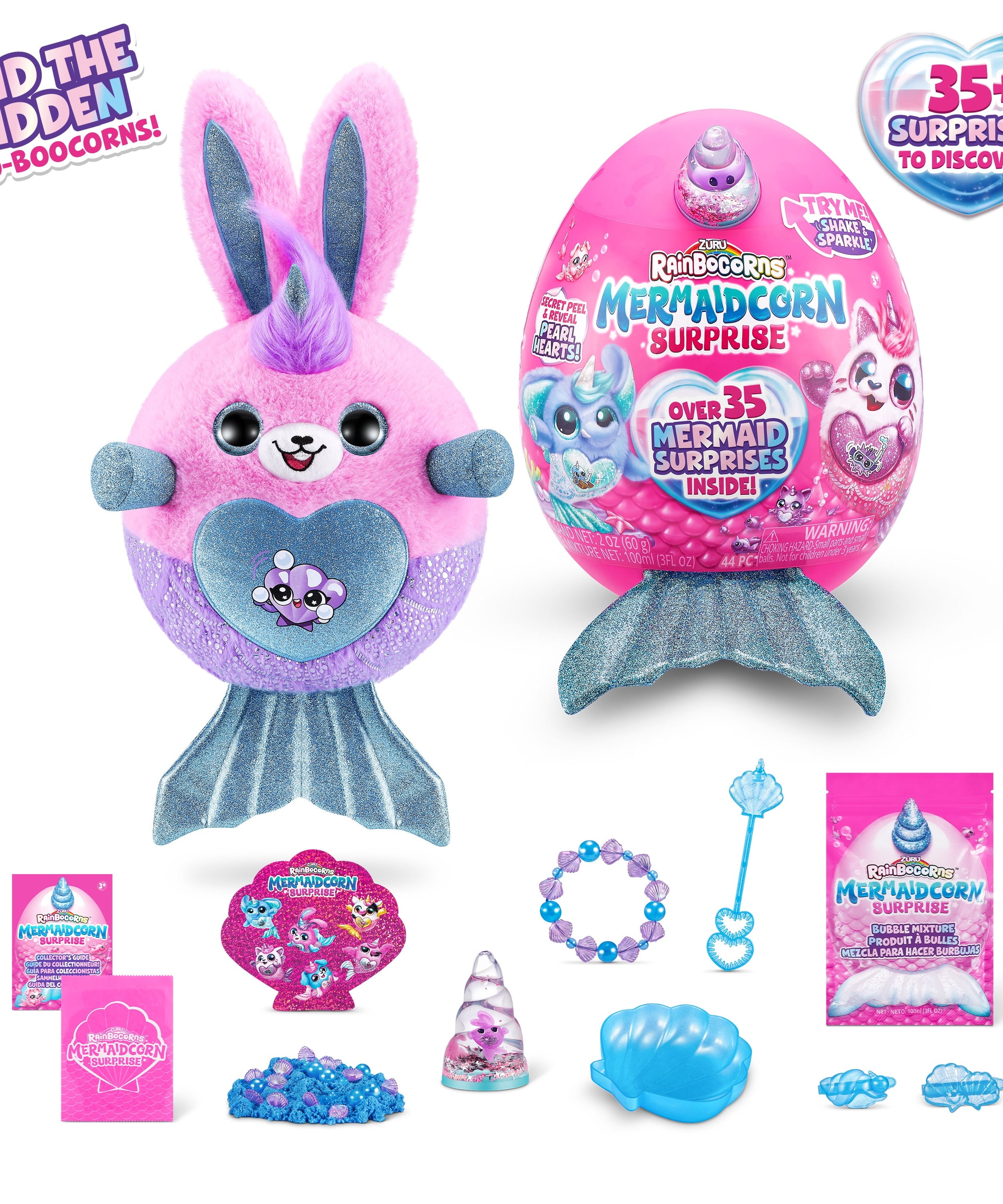 Zuru Rainbocorns Mermaidcorn Surprise - Over 35 Mermaid-Themed Surprises Inside, Including Water Globe Horn and Glittery Tail - Plush Toy for Kids Ages 3+