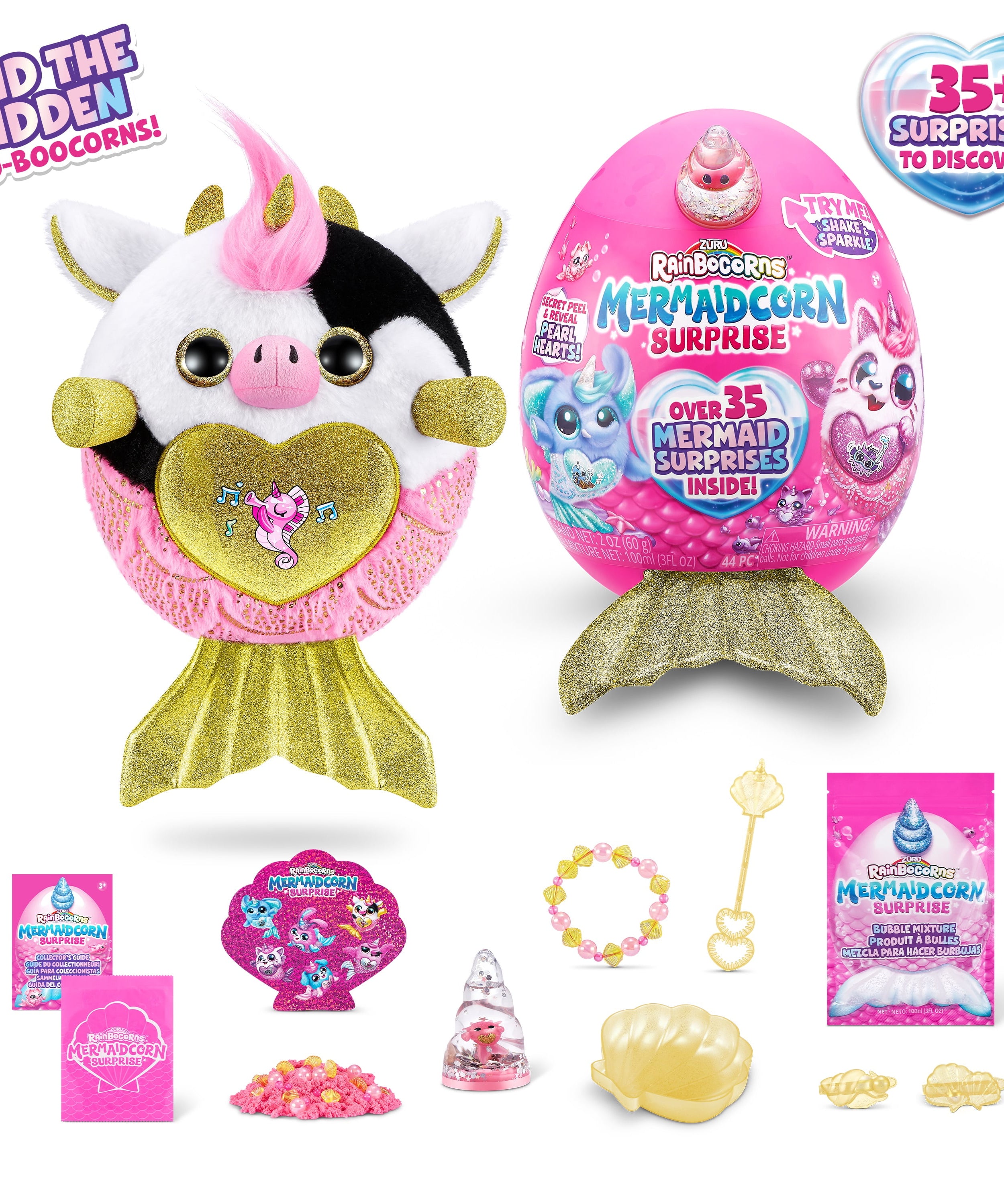 Zuru Rainbocorns Mermaidcorn Surprise - Over 35 Mermaid-Themed Surprises Inside, Including Water Globe Horn and Glittery Tail - Plush Toy for Kids Ages 3+