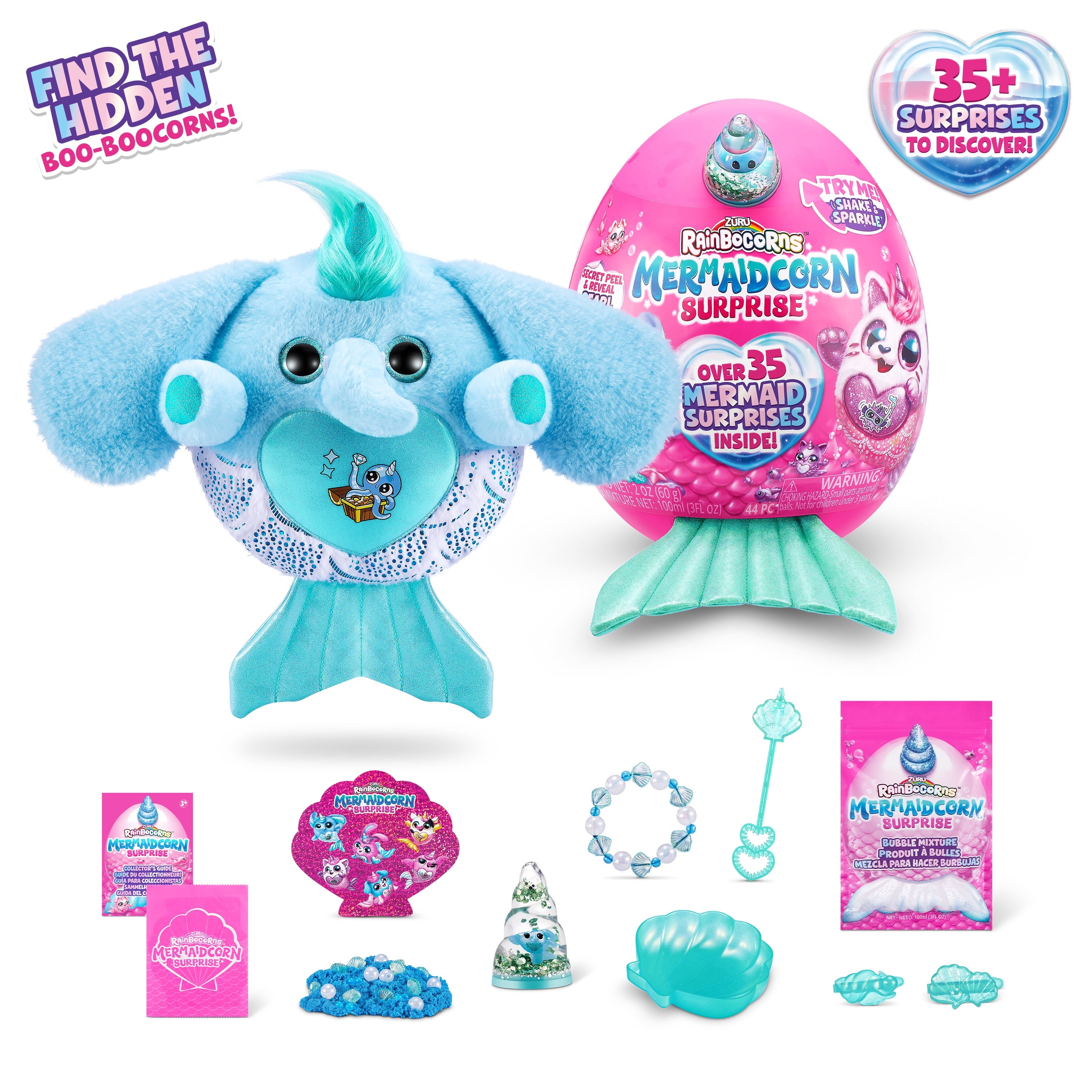 Zuru Rainbocorns Mermaidcorn Surprise - Over 35 Mermaid-Themed Surprises Inside, Including Water Globe Horn and Glittery Tail - Plush Toy for Kids Ages 3+