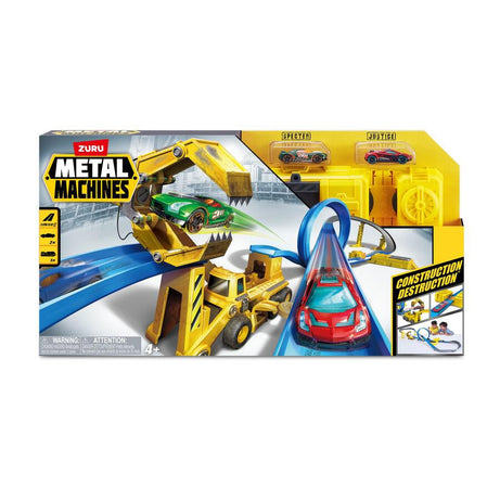 Zuru Metal Machines Construction Destruction Track Set with Motorized Speed Booster, Boulder Launcher & Exclusive Diecast Cars for Kids 4+ Years