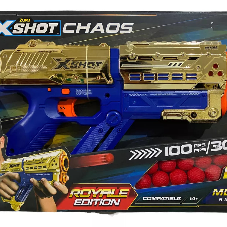 Zuru X-Shot Chaos Meteor Blaster (Royale Edition) - 100 FPS, 6-Round Capacity, Gold Design 12 Darts Included | 14+ Years Toys