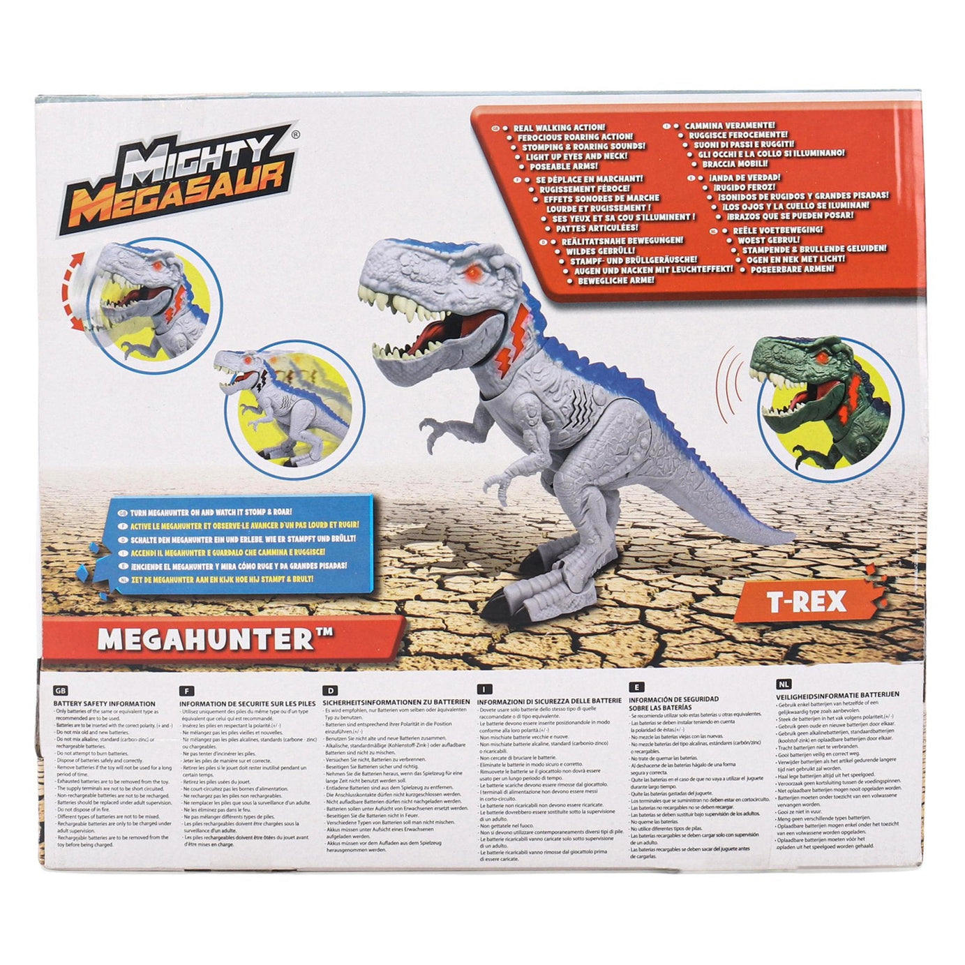 Dragon-i Toys Mighty Megasaur Megahunter Battery Operated T-Rex: Walking, Roaring, and Light-Up Features