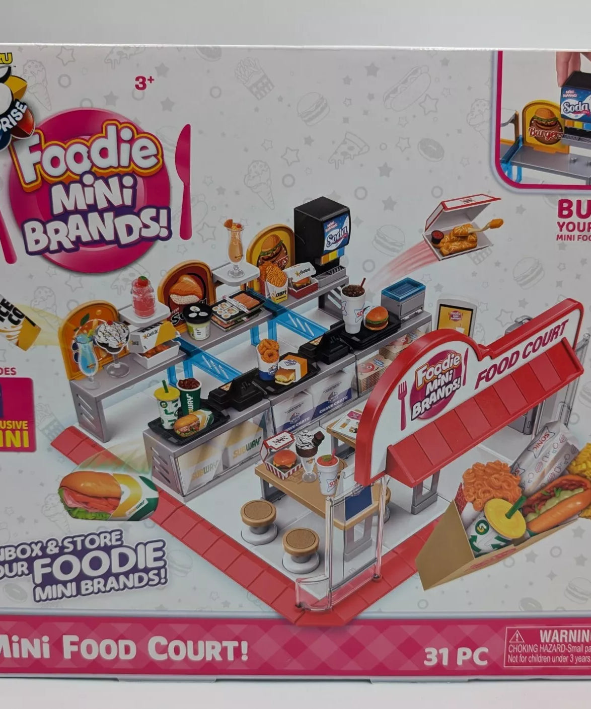 Zuru 5 Surprise Foodie Mini Brands Mini Food Court Playset - Includes Exclusive Mini, 31-Piece Set with Food Court Entrance, Dining Area & Food Accessories for Kids 3+ Years - MINIMEE KIDS