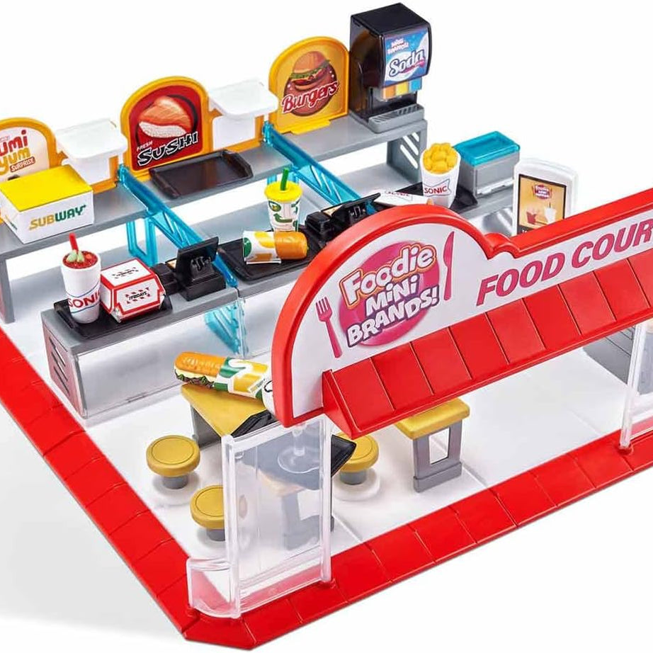 Zuru 5 Surprise Foodie Mini Brands Mini Food Court Playset - Includes Exclusive Mini, 31-Piece Set with Food Court Entrance, Dining Area & Food Accessories for Kids 3+ Years