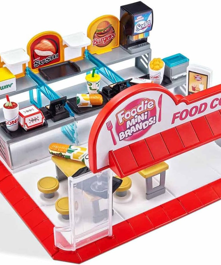 Zuru 5 Surprise Foodie Mini Brands Mini Food Court Playset - Includes Exclusive Mini, 31-Piece Set with Food Court Entrance, Dining Area & Food Accessories for Kids 3+ Years - MINIMEE KIDS