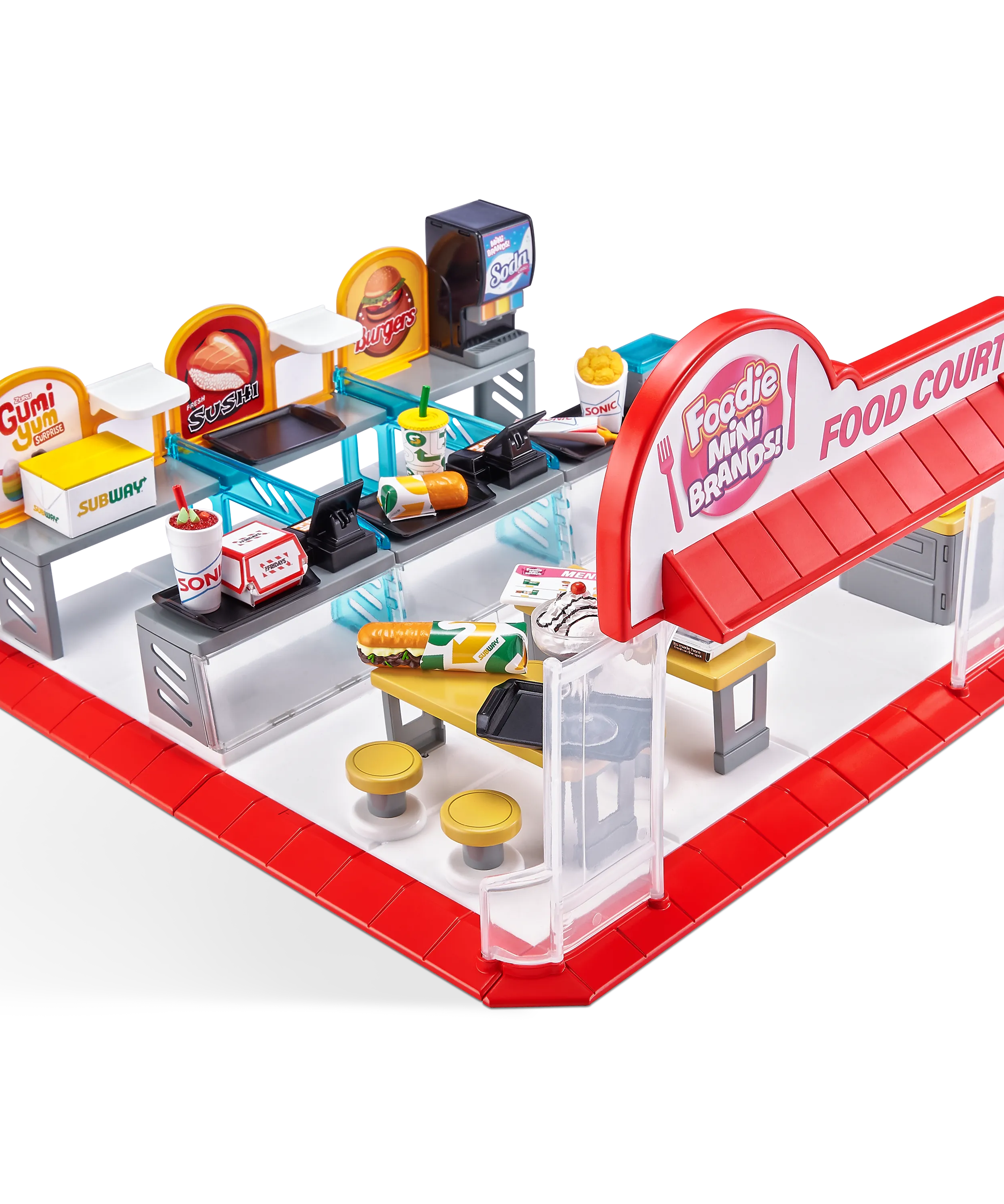Zuru 5 Surprise Foodie Mini Brands Mini Food Court Playset - Includes Exclusive Mini, 31-Piece Set with Food Court Entrance, Dining Area & Food Accessories for Kids 3+ Years - MINIMEE KIDS