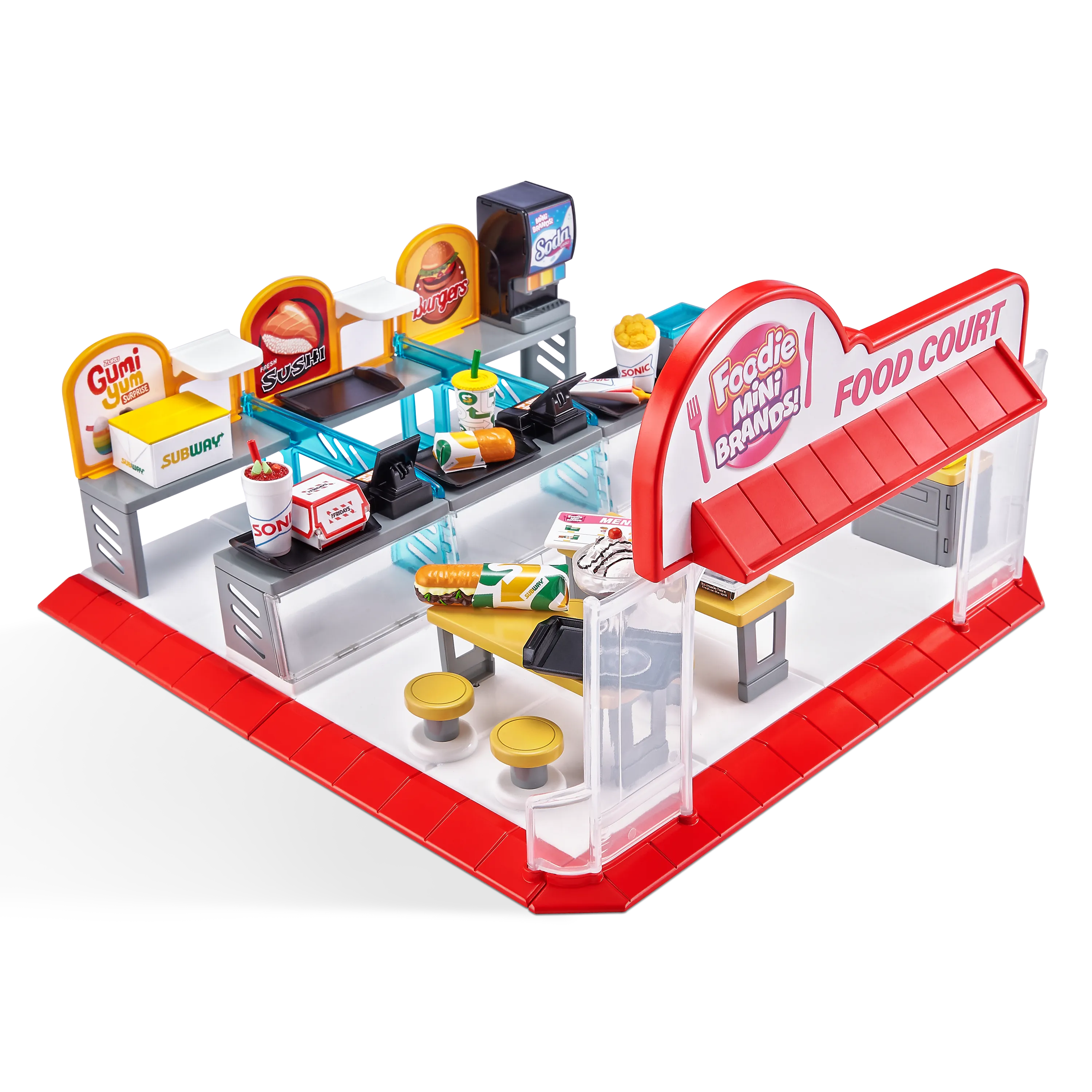 Zuru 5 Surprise Foodie Mini Brands Mini Food Court Playset - Includes Exclusive Mini, 31-Piece Set with Food Court Entrance, Dining Area & Food Accessories for Kids 3+ Years