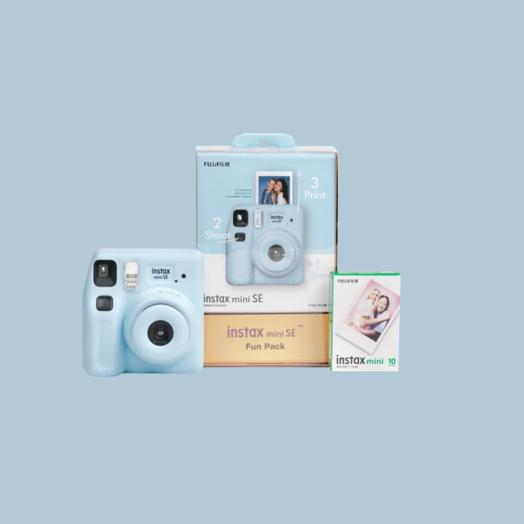 Fujifilm Instax Mini SE Instant Camera Fun Pack with Glossy Film – Stylish & Compact Instant Photo Bundle | Perfect for Gifting | Includes Film Pack & Accessories