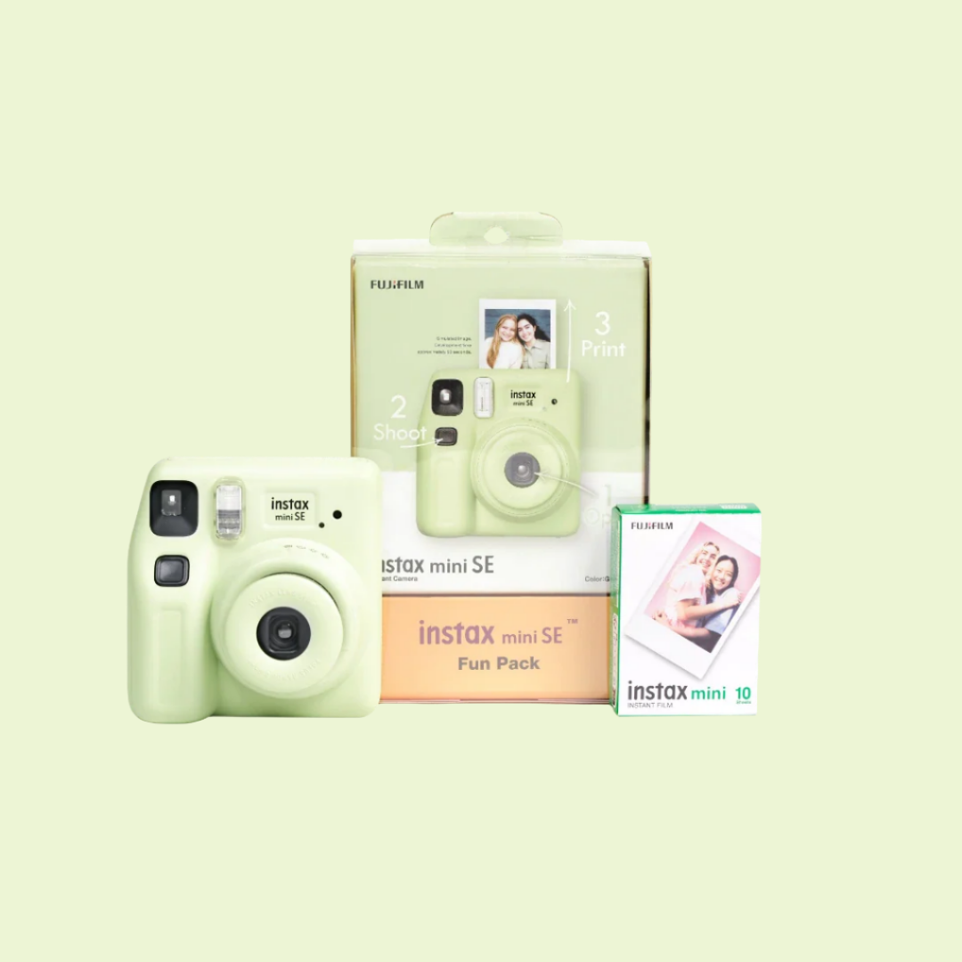 Fujifilm Instax Mini SE Instant Camera Fun Pack with Glossy Film – Stylish & Compact Instant Photo Bundle | Perfect for Gifting | Includes Film Pack & Accessories