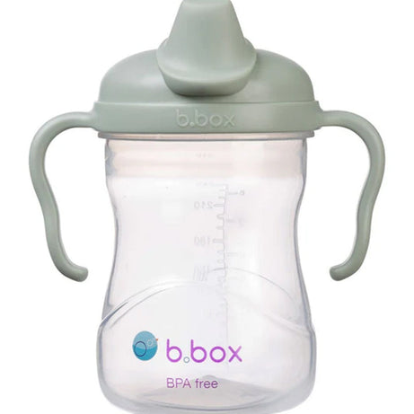 b.box Soft Silicone Spout Cup for 4m+ | Sage Green | 240ml - Baby Transition Training Cup with Hygienic Built-In Lid & Easy-Grip Handles | Leak-Proof BPA-Free First Cup