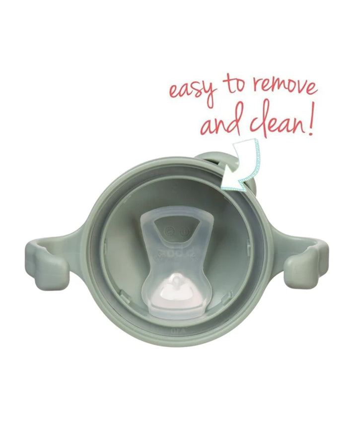 b.box Soft Silicone Spout Cup for 4m+ | Sage Green | 240ml - Baby Transition Training Cup with Hygienic Built-In Lid & Easy-Grip Handles | Leak-Proof BPA-Free First Cup