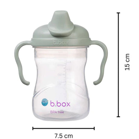 b.box Soft Silicone Spout Cup for 4m+ | Sage Green | 240ml - Baby Transition Training Cup with Hygienic Built-In Lid & Easy-Grip Handles | Leak-Proof BPA-Free First Cup
